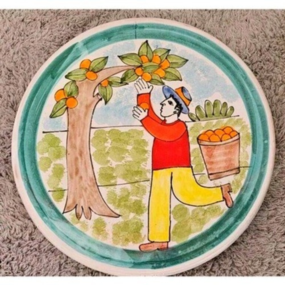 Nino Parrucca MCM FOlk Art Plate‎ Hand Painted Italy Man Picking Oranges